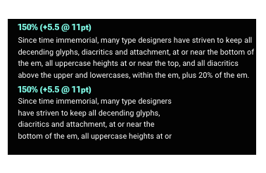 Web use commonly shows 150% line spacing in both column widths.